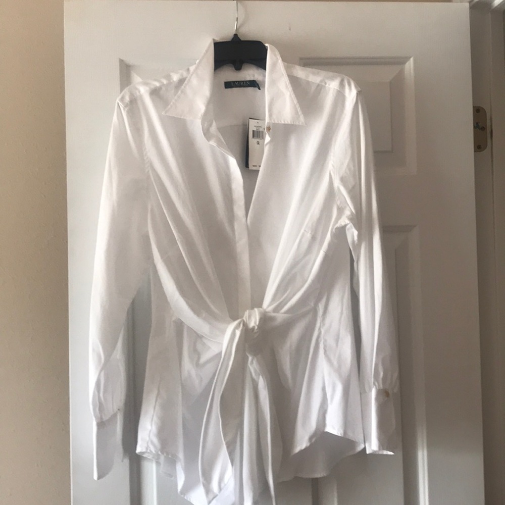 White Button Down, Tie Front Shirt